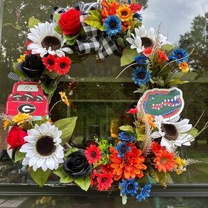 Vibrant Floral Wreath with Sports Theme